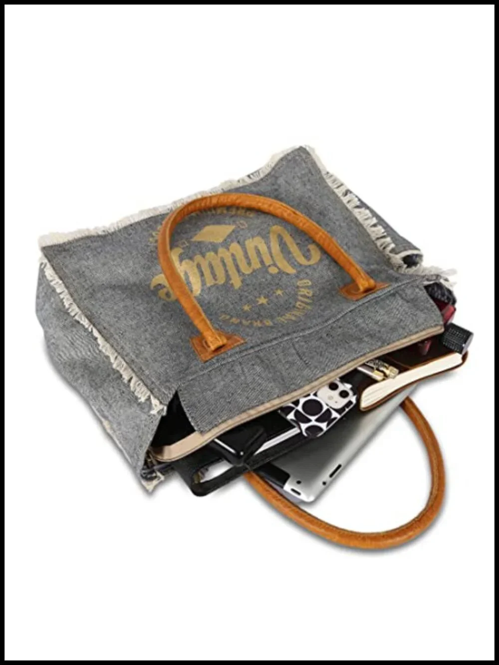 Upcycled Canvas and Leather Tote Bag Satchel Shoulder Crossbody